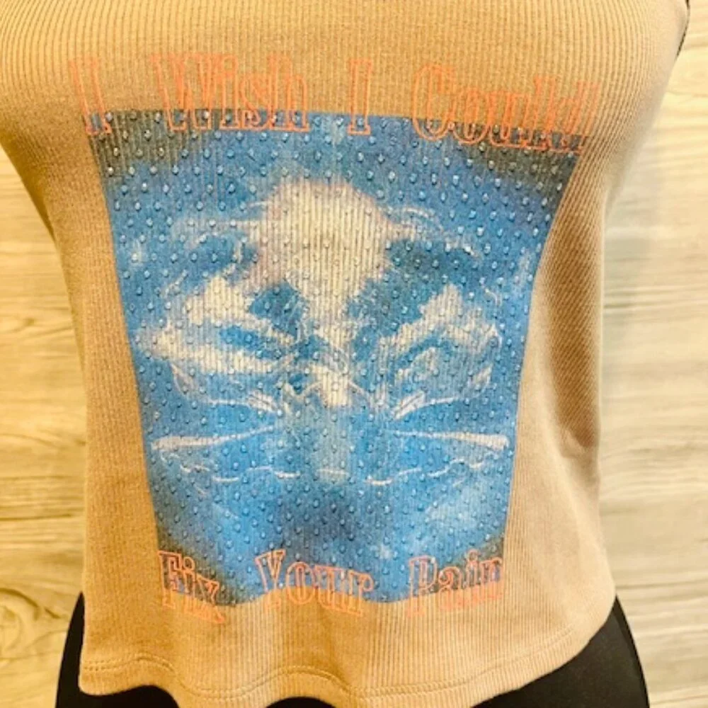 NWT Boys Lie Brown/Tan  Camisole with Blue Graphic Size M/L Rhinestone - Picture 2 of 15